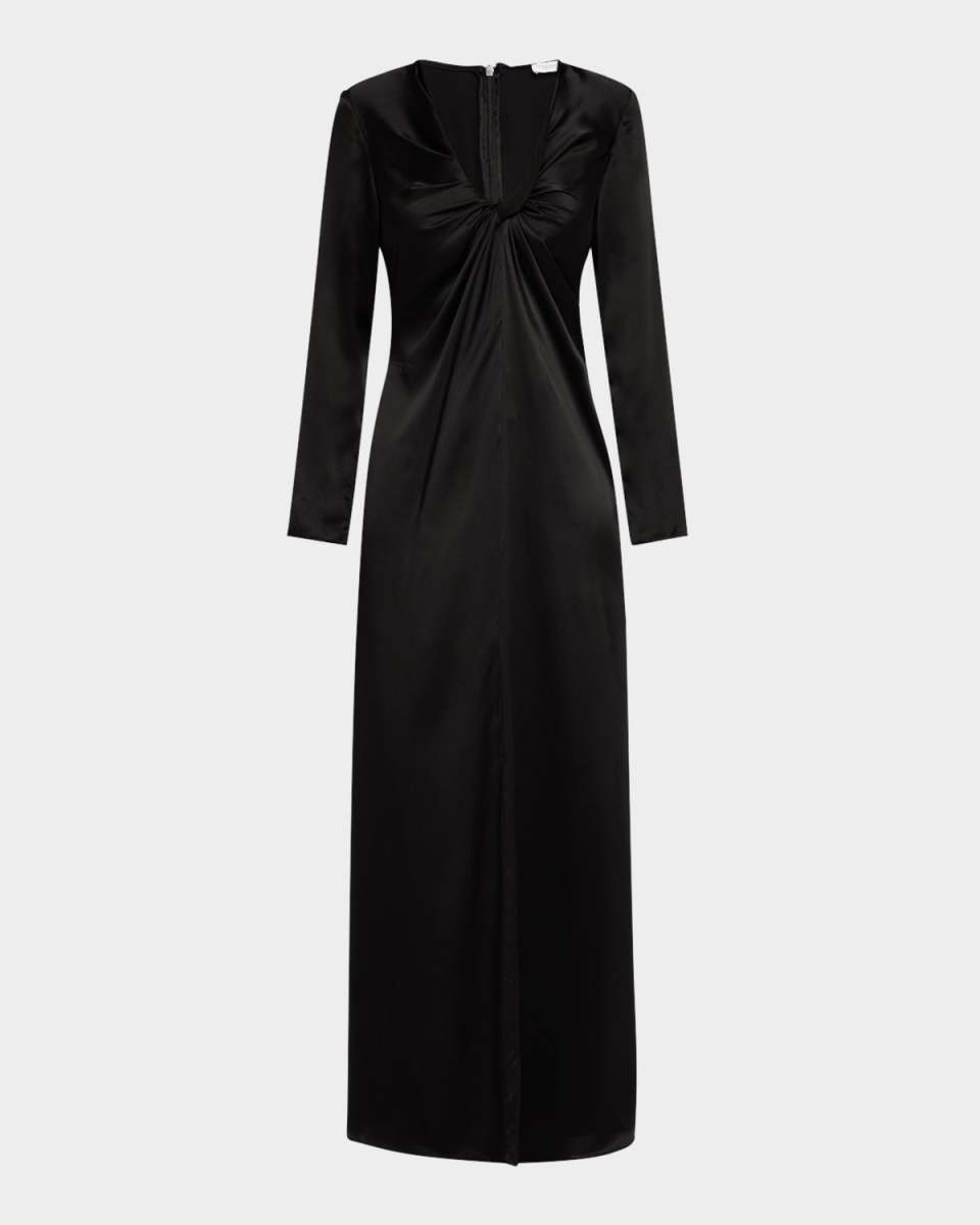 Twisted Long-Sleeve Silk Gown